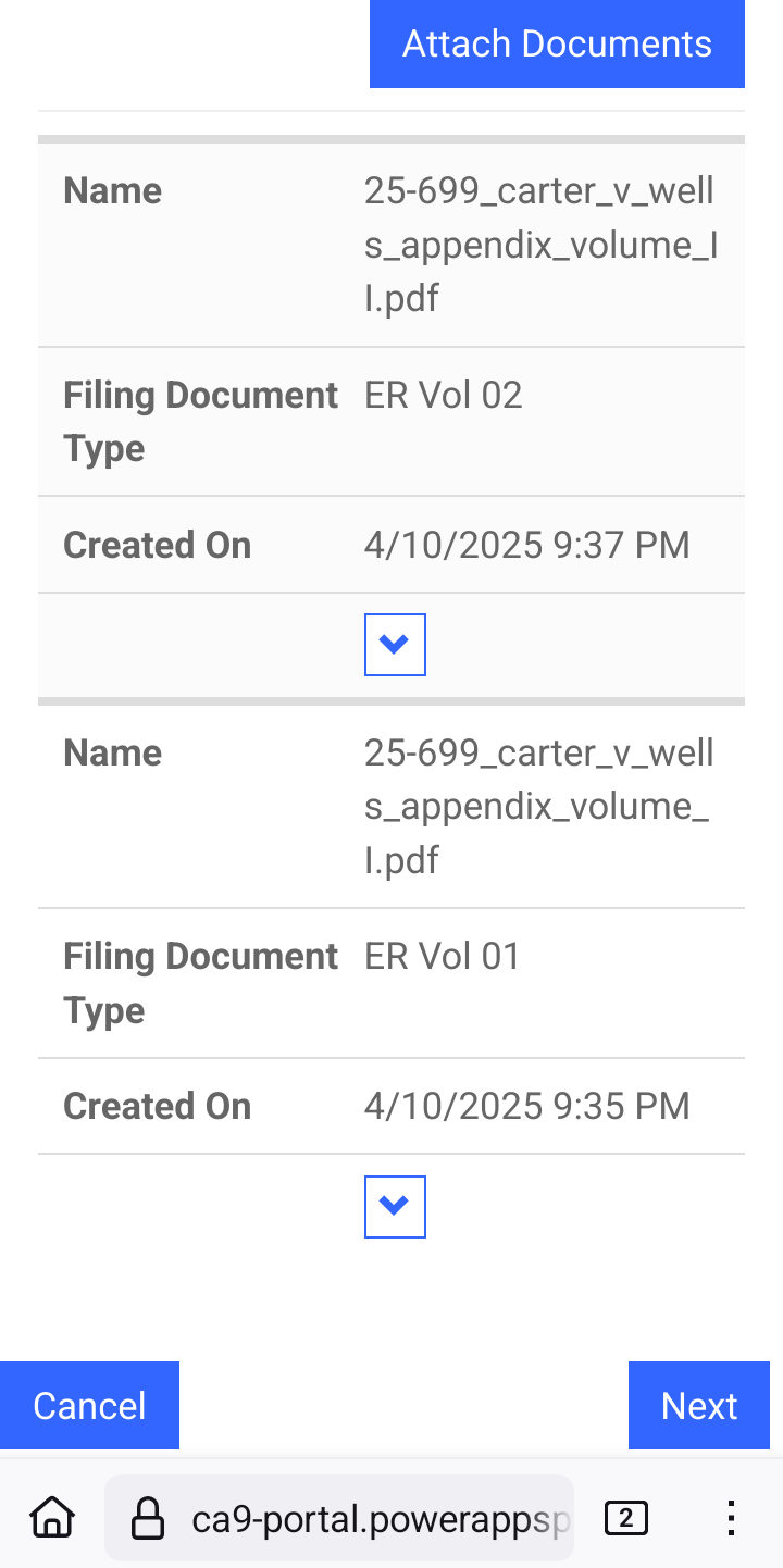 ca9 blocked filing appendix