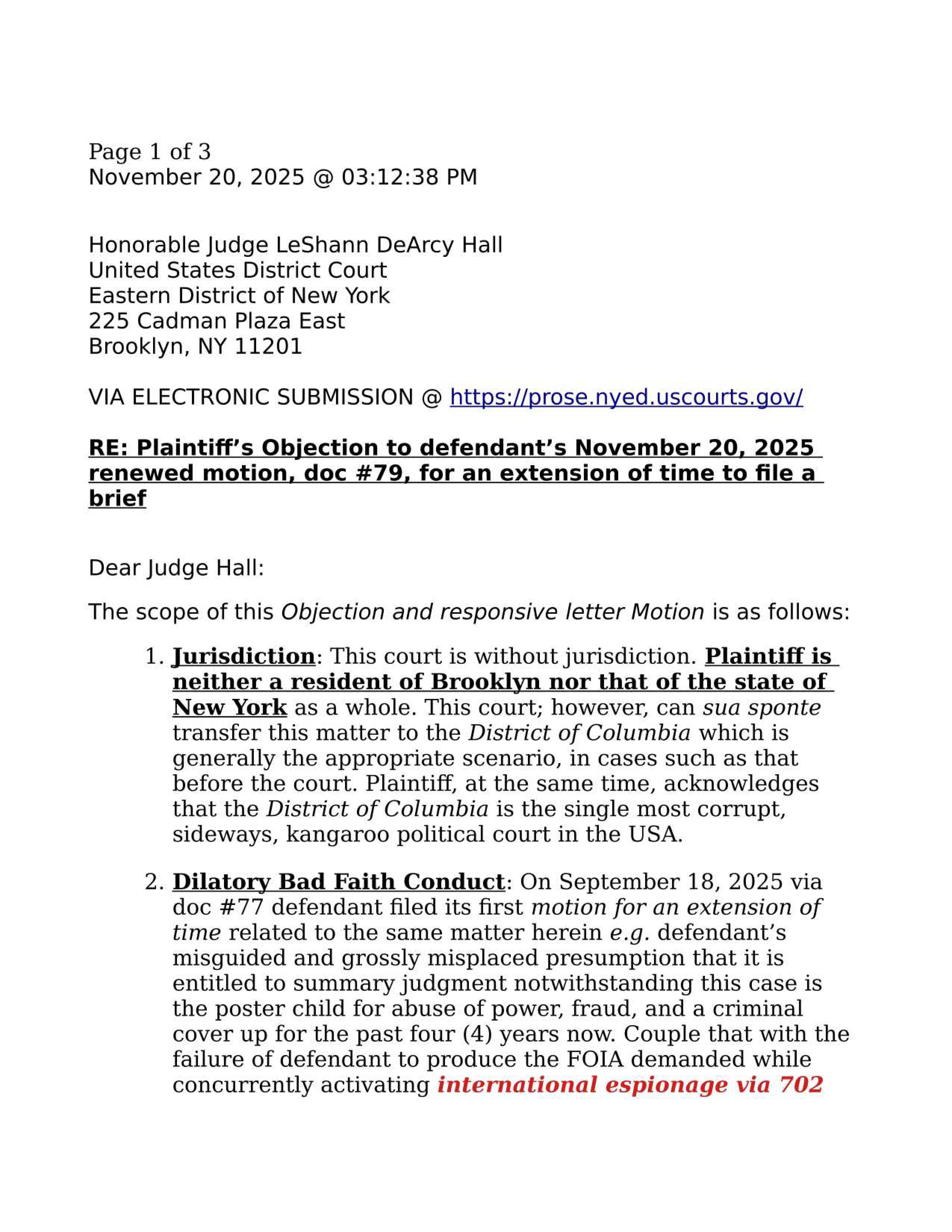 Department of Justice defalcation with defalcationist Obama judge Hall